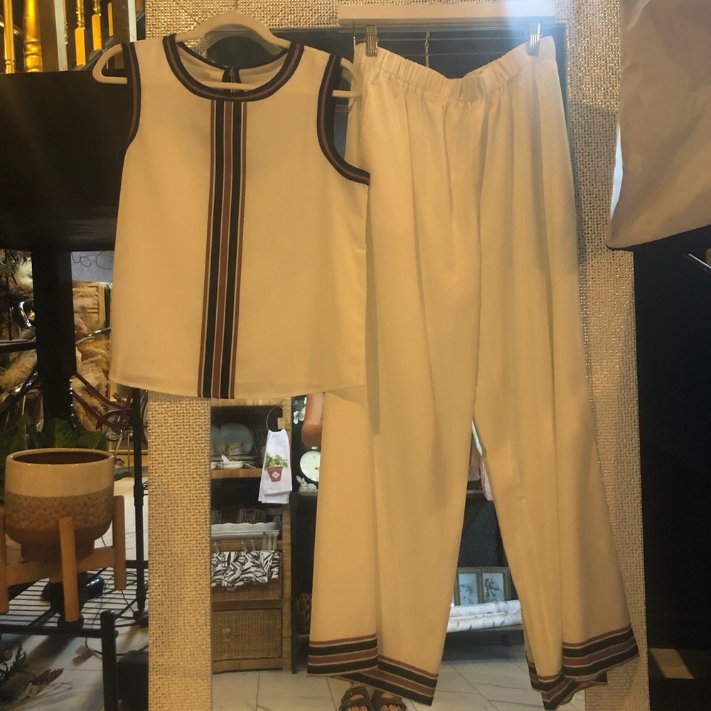 Chic White Two-Piece Jumpsuit with Striped Details